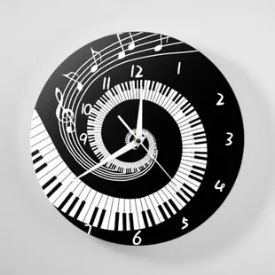 優雅的鋼琴鍵現代黑白掛鐘 音符 圓形音樂鍵盤鋼琴裝飾