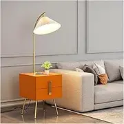 Modern Table & Lamp Combo with LED Bulb, Mid Century Modern Standing Lamps with Drawer, Modern End Table with Floor Lamp for Bedroom, Living Room, Office Standing Light(Orange)