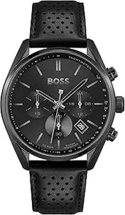 [BOSS] Champion Black Leather Black Dial Men's Watch