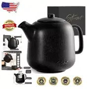 Ceramic 44 oz Teapot with Unique Design and Removable Strainer - Dishwasher Safe