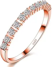 [Uloveido] Women's Platinum/Rose Gold Plated 2mm Round Cubic Zirconia Stackable Eternity Band Ring J029