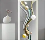 Door Stickers Art Door Stickers Self-Adhesive Mural Sticker PVC Modern 3D Abstract Fashion Lines Living Room Wallpaper(L,77x200cm)