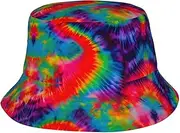 [YANYU] Colorful Tie Dye Pattern Print Winter Sun Hats for Unisex Bucket Hat Sun Protection Beach Fishing Activities Hat, Black, One Size