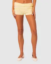EDIKTED Womens Lucy ruffled lace shorts YELLOW
