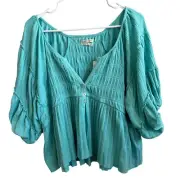 NWT Urban Outfitters Size Medium Blue Crop Top Peasant Balloon Sleeve X28