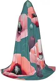 VPPUR Pastel Poppies Print Unisex Hooded Cloak For Carnival Theme Party Decorations Witch Costume Cosplay