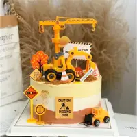 在飛比找ETMall東森購物網優惠-男孩卡通挖掘機生日蛋糕裝飾擺件兒童工程車甜品臺推土機玩具模型