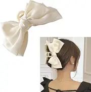 White Bow Hair Claw Clip Hair Bows Claw Clips for Girls Women Bowknot Hair Claw Clip with Bows Hair Barrettes Accessories for Women Large Bowknot Hair Clamps Claws Clips