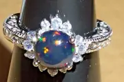 RYZE Love Story Sweet Black Fire Opal & White Frost CZ Sterling Silver Ring SZ 5