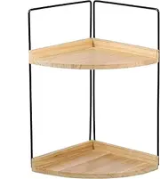 2 Tier Corner Bathroom Counter Organizer - Wood Space Saving Countertop Storage Solution