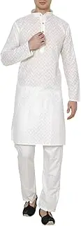 [Royal Kurta] Royal Men's Lucknowi Beige Chikan Embroidery Kurta Churidar
