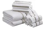 [Comfort Spaces] Cotton 8 Piece Bath Towel Set Striped Ultra Soft Hotel Quality Quick Dry Absorbent Bathroom Shower Hand Face Washcloths, Multi-Sizes, Zero Twist Taupe 8 Piece