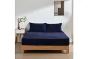 Dreamaker Jasper Teddy Fleece Combo Fitted Sheet Set Midnight Blue