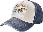 [YANYU] Christmas Garland with Lights Print Fashion Washed Distressed Baseball Cap Vintage Adjustable Hat with Classic Brim, Navy Blue, One Size