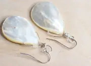 Shell White Natural MOP Gemstone .925 Sterling Silver Wire Wrap Earrings 2"