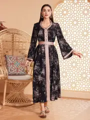 Abaya Kaftan Muslim Women Printed Party Maxi Dress Dubai Turkey Elegant Caftan