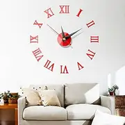 5 Colors Modernistic DIY Wall Clock 3D Mirror Surface Sticker Abode Office Room Decor (Color : Red)