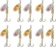 Gold Silver Fishing Lure - Spinner Bait Kit, Easy to Use Spoon Bait, 10 Pieces Artificial Rigs with Height Hooks for Pike Catching, Smooth Reflective Bait for Freshwater Salt Water Games Target