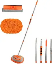 62'' Car Wash Mop Mitt with Long Handle, 3 in 1 Chenille Microfiber Car Wash Brush Extension Pole, Scratch Cleaning Tool for Car, Truck, RV, Total 1 Pcs Mop Head and 1Pcs Drying Squeegee Sponge