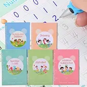 5 Pcs Magic Practice Copybook for Kids, Grooved Handwriting Practice Workbook, Reusable Writing Practice Copybook for Preschool, Magic Copybook with 20 Refills, 4 Pens, 4 Pen Holder Aids and Gift Box