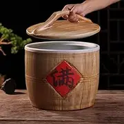 Ceramic Rice Bucket With Lid, Sealed Ceramic Rice Jar, Rice Storage Bins, Classic Rice Storage Cylinder, Food Storage Porcelain For Home Kitchen(11lbs)