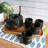 在飛比找Yahoo奇摩購物中心優惠-Homely Zakka 北歐時尚大理石陶瓷茶壺附杯托盤套組