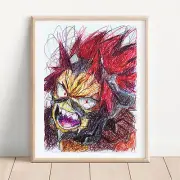 Eijiro Kirishima Ballpoint Pen Print, My Hero Academia Art Poster