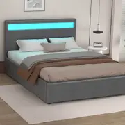 ALFORDSON Bed Frame King Gas Lift Storage RGB LED Base Grey