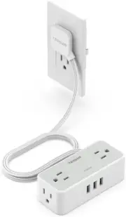 Ultra Thin 5FT Flat Extension Cord, Surge Protector Flat Plug Power Strip 4 Wid