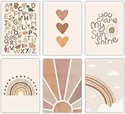 Canssape Set of 6 Baby Nursery Room Decor for Girl 8"x10" You Are My Sunshine Wall Decor | Boho Rainbow Decor for Girls Bedroom | Alphabet Watercolor Kids Wall Decor Nursery Wall Art Prints (Unframed)