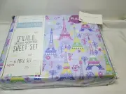 # Bedtime PASTEL PARIS Eiffel Tower Full Sheet Set ~ Purple, Green, Yellow NEW
