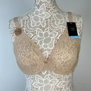Wacoal Bra Women 36C Lace Floral Underwire Adjustable Straps Beige J Hook Full +