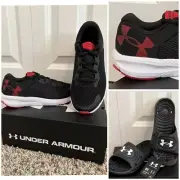 SET (2) Under Armour BGS Charged Pursuit 2 Sneakers Shoes & Slides Youth Boys 4Y