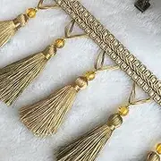Fringe Trim，Curtain Tassels， 2 Meter Beaded Tassel Fringe Trim Lampshades Tablecloth Pendants Decorative DIY Curtain Sewing Trim Braid Trimming Lace(Gold)