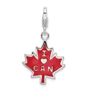Sterling Silver Ss Rh 3D Enameled I Love Can Maple Leaf W/Lobster Clasp Charm