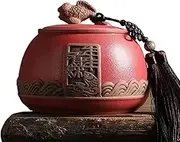 Chinese tea caddy,Ceramic jar, Retro Rough Pottery Loose Tea Storage Tea Caddy Tea Canister Tea Storage Container Tins Jar with Airtight Lid and Lucky Goldfish Tassel Decoration, Can Keep Bulk Tea Tid