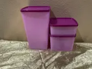 New Beautiful Two-Tone Tupperware Set of 3 Square Round Containers S-M-L