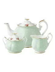 [Royal Albert] Polka Rose Teapot Sugar & Creamer Set Green