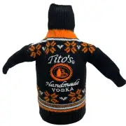 Tito’s Handmade Vodka Mini Ugly Sweater Bottle Koozie Black Orange Turtle Neck