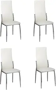 [vidaXL] Modern Dining Chairs in White Faux Leather - Set of 4, Chrome Feet, Easy-to-Clean, Perfect for Modern, Farmhouse, Scandinavian Interiors