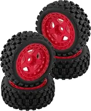 RC Wheels and Tires for 1/18 Typhon Grom,4PCS RC Tires Wheels,Red