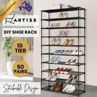 Artiss Shoe Rack Storage Cabinet Stackable Shelves Stand 10 Tiers Black