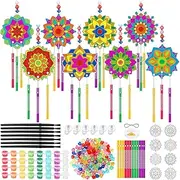 VioraWhite 24 Sets Mandala Suncatchers Wind Chimes Window Art Kits, DIY Summer Vbs Sun Catchers Wind Chimes Bulk Ornaments Painting Craft Kits for Boys Girls Home Party Activity Project Decor