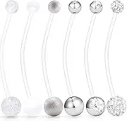 [Hoeudjo] 6Pcs Pregnancy Belly Button Rings Maternity Belly Button Rings Plastic Flexible Extra Long Belly Rings for Pregnant Women 14G