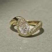 2.30CT Pear Cut Moissanite Half Halo Style Micro Pave Setting Ring In 10K Gold