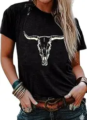 [EXMIUN] Rock Band T-Shirt Women Country Music Shirt Tops Vintage Graphic Tees Shirts Retro Steer Western Rodeo Tshirt