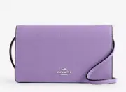 New Coach 3037 Anna Foldover Clutch Crossbody Pebble Leather Iris