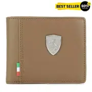 Authentic Puma Ferrari Beige Bifold Genuine PU Leather Men Wallet 100% Brand New