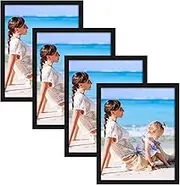 CRUGLA 8x10 Magnetic Picture Frames for Refrigerator, 4 Packs 8 By 10 Picture Frame with Self-Adhesive Backing Set for Glass Window Door Cubicle Tile Wall, Black