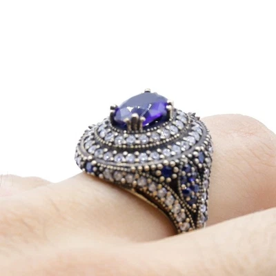 Sapphire Ring, Handmade Women's Ring, Ottoman Women Ring, 925 Sterling Silver